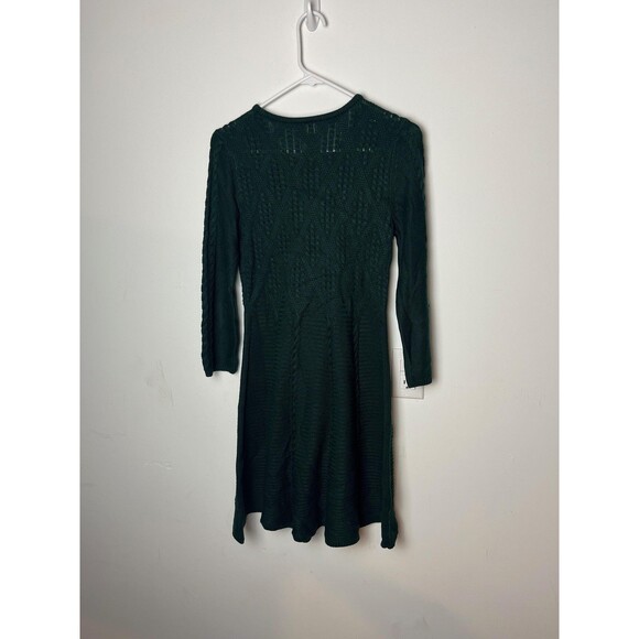 Eliza J Dress Womens Medium Green Sweater Knit Cable Fit & Flare 3/4 Sleeve - Picture 4 of 6